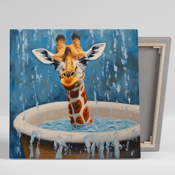 Giraffe in Bathtub Bathroom Animal Wall Art Print