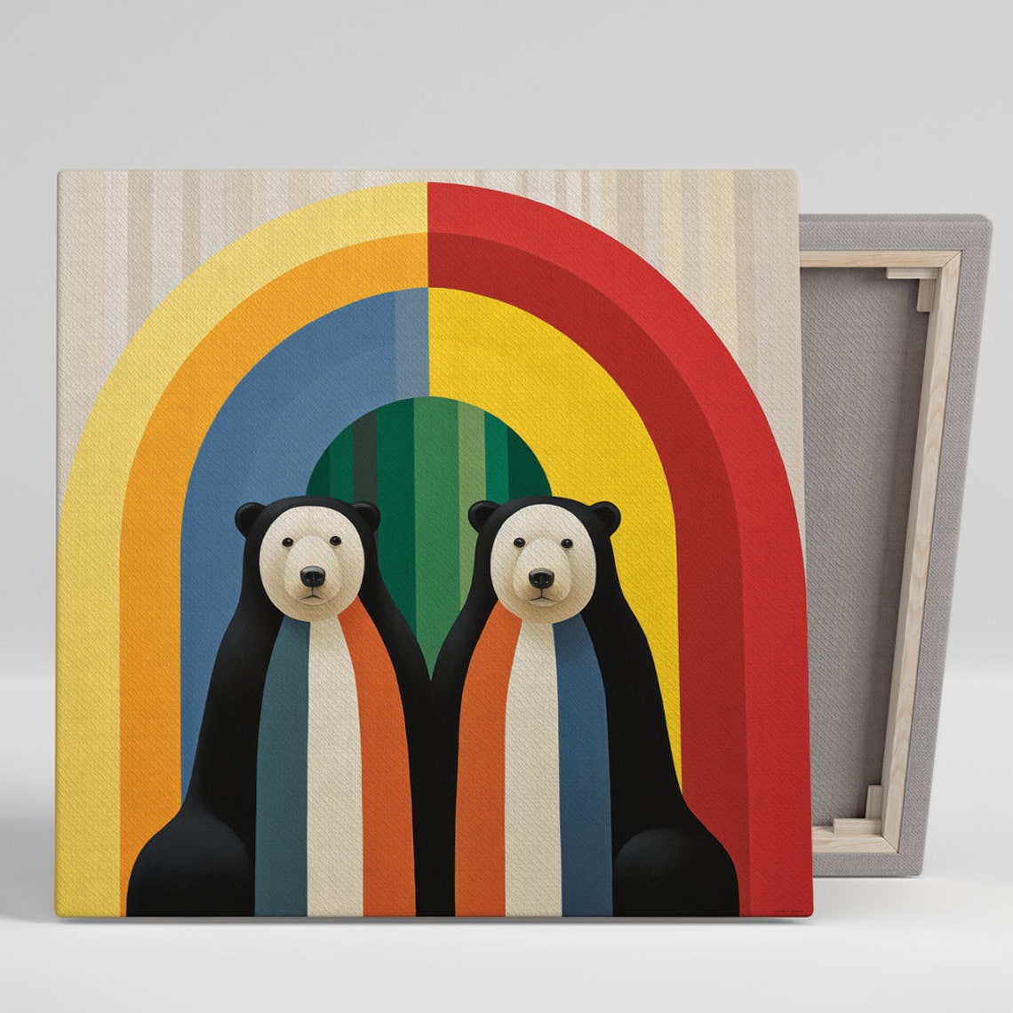 Cute Pair Of Black Bears Under Rainbow Arch Folk Art Funny Poster