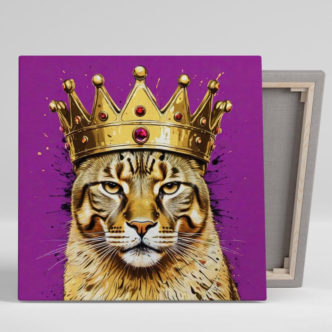 Regal Cat Royalty Wall Art Or Poster Animal Glam Decor Living Room Bedroom Office Game Room Wall Art Gold Purple Yellow Brown