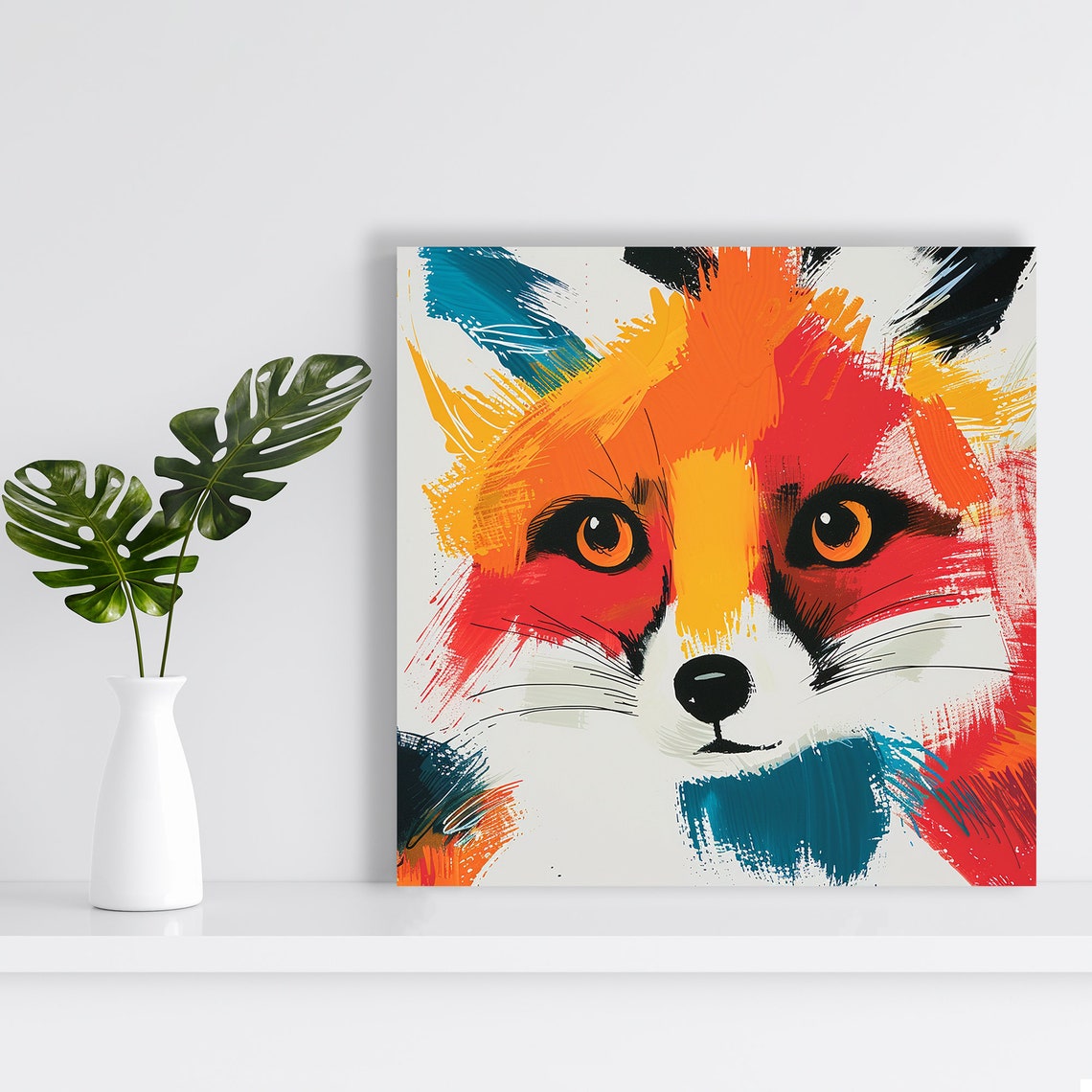 Vibrant Fox Face Close Up Bold Colorful Brushstroke Art Poster - Image 2