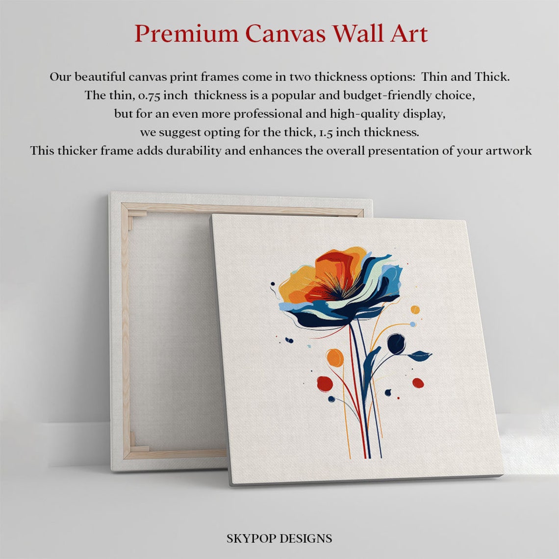 Stylized Abstract Floral Bloom Orange Blue Modern Botanical Poster - Image 2