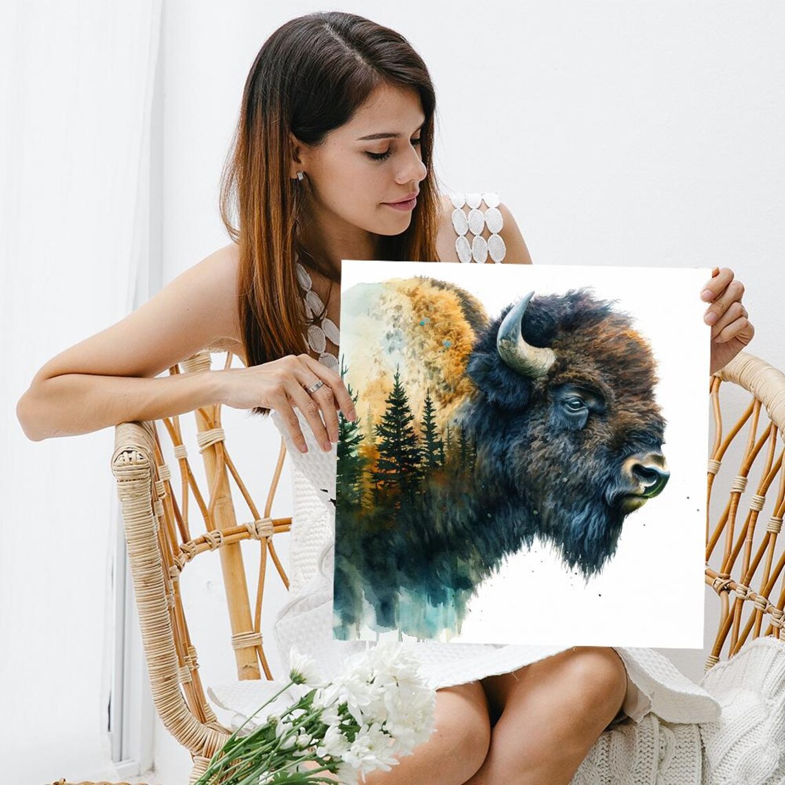 Bison Spirit Rustic Modern Living Room Art Print - Image 3