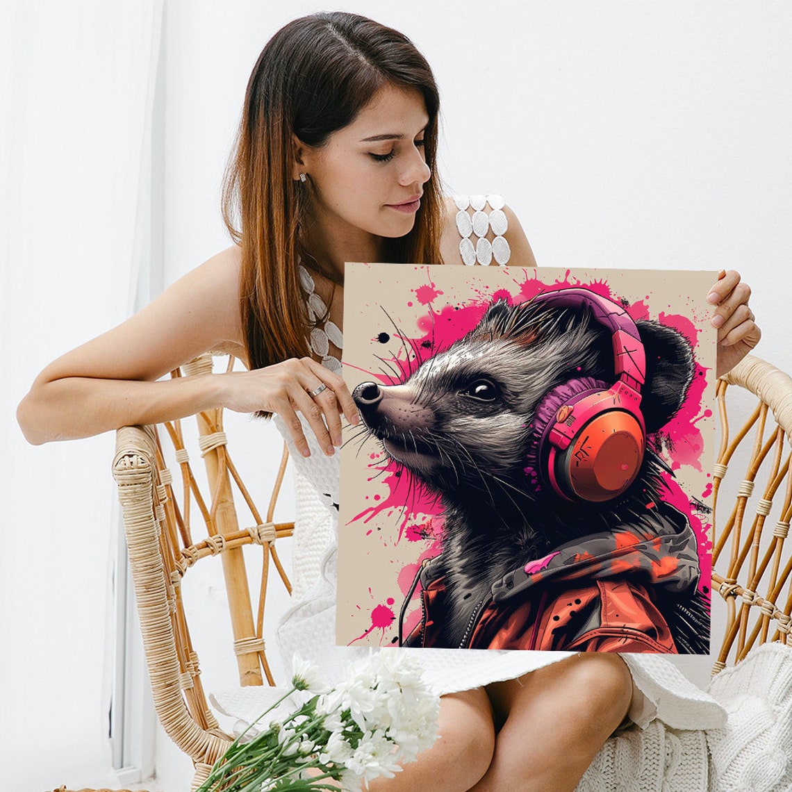 Raccoon With Pink Headphones Graffiti Splash Music Animal Poster - Image 3