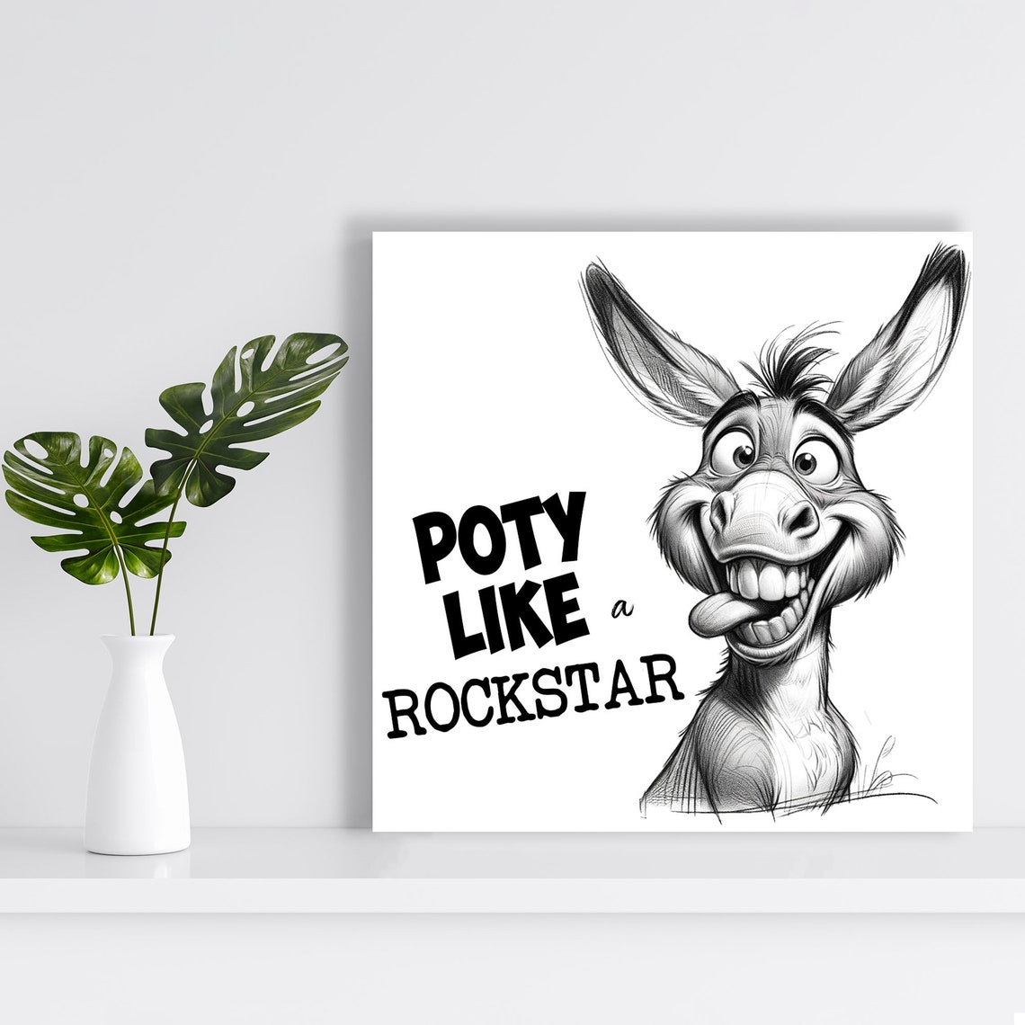 Poty Like A Rockstar Funny Cartoon Donkey Bathroom Humor Art Poster - Image 4