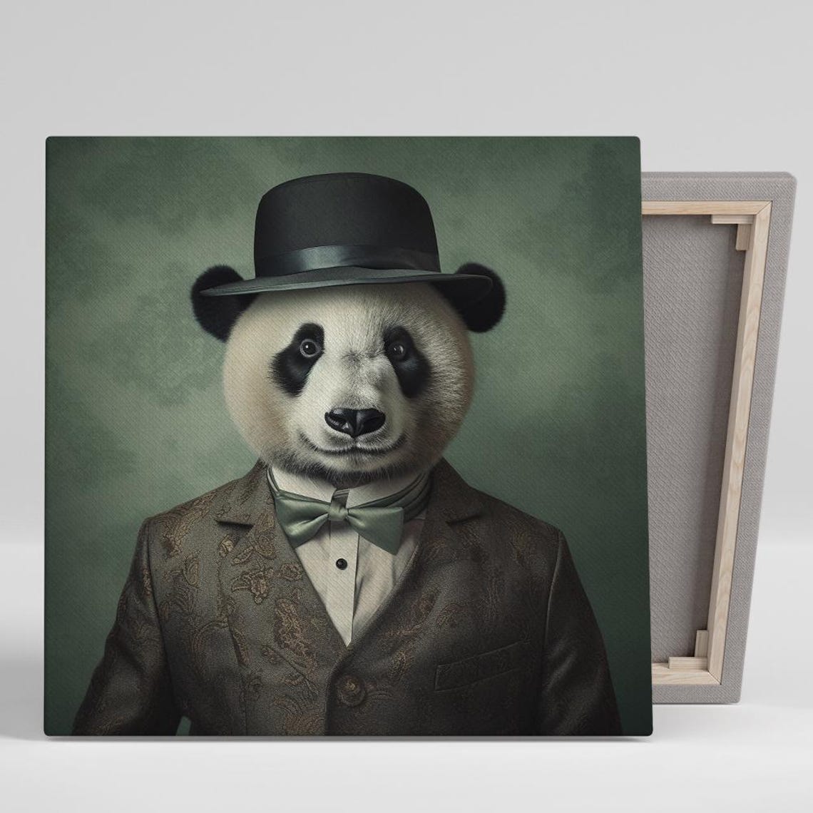 Dapper Panda Gentleman In Bowler Hat Suit Vintage Portrait Wall Poster