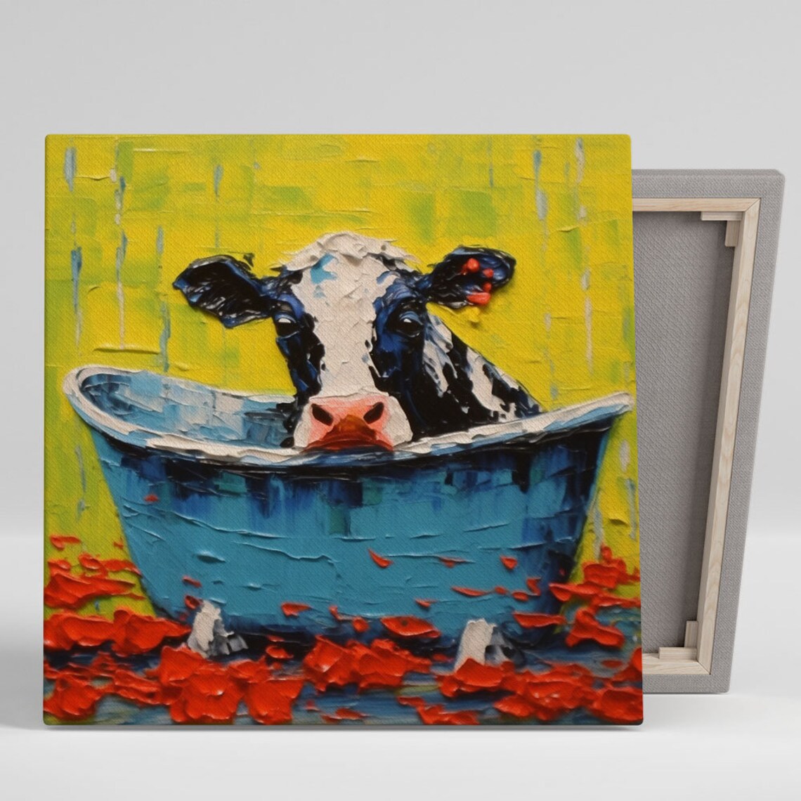 Cow In Bathtub Abstract Animal Bathroom Art Print