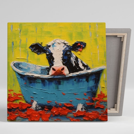 Cow In Bathtub Abstract Animal Bathroom Art Print