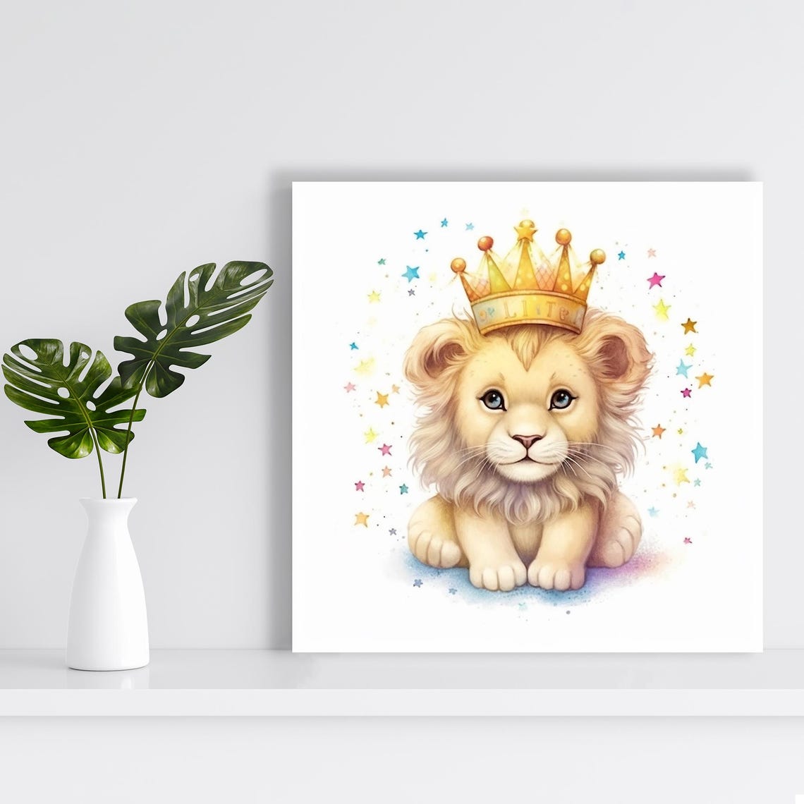 Little Royal Lion Art Or Poster Whimsical Animal Decor Nursery Childrens Room Bedroom Living Room Wall Art Gold Yellow Blue Pink - Image 2