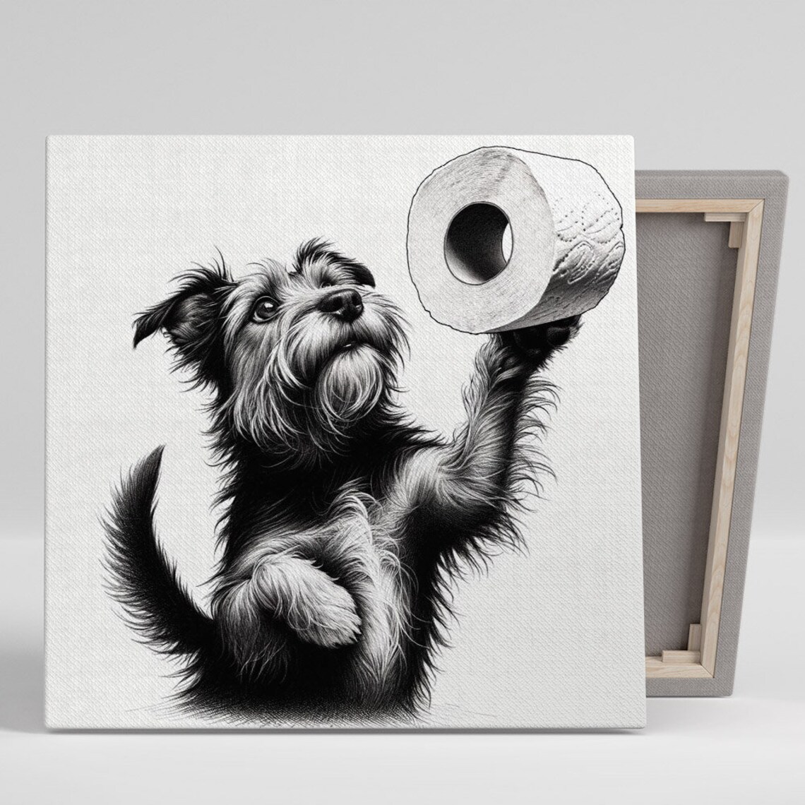 Dog Playing With Toilet Paper, Funny Bathroom Art Print