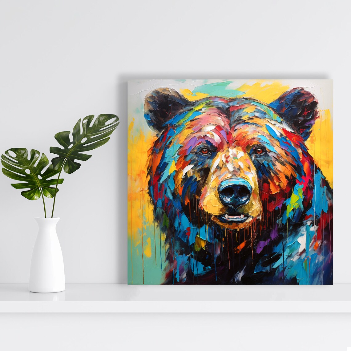 Vibrant Bear Abstraction Art Print, Blue Red Yellow - Image 2