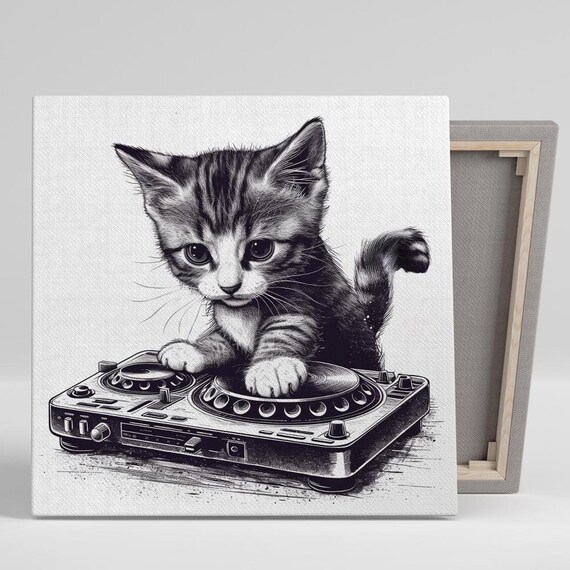 DJ Kitten Spin Master Whimsical Animal Art Print