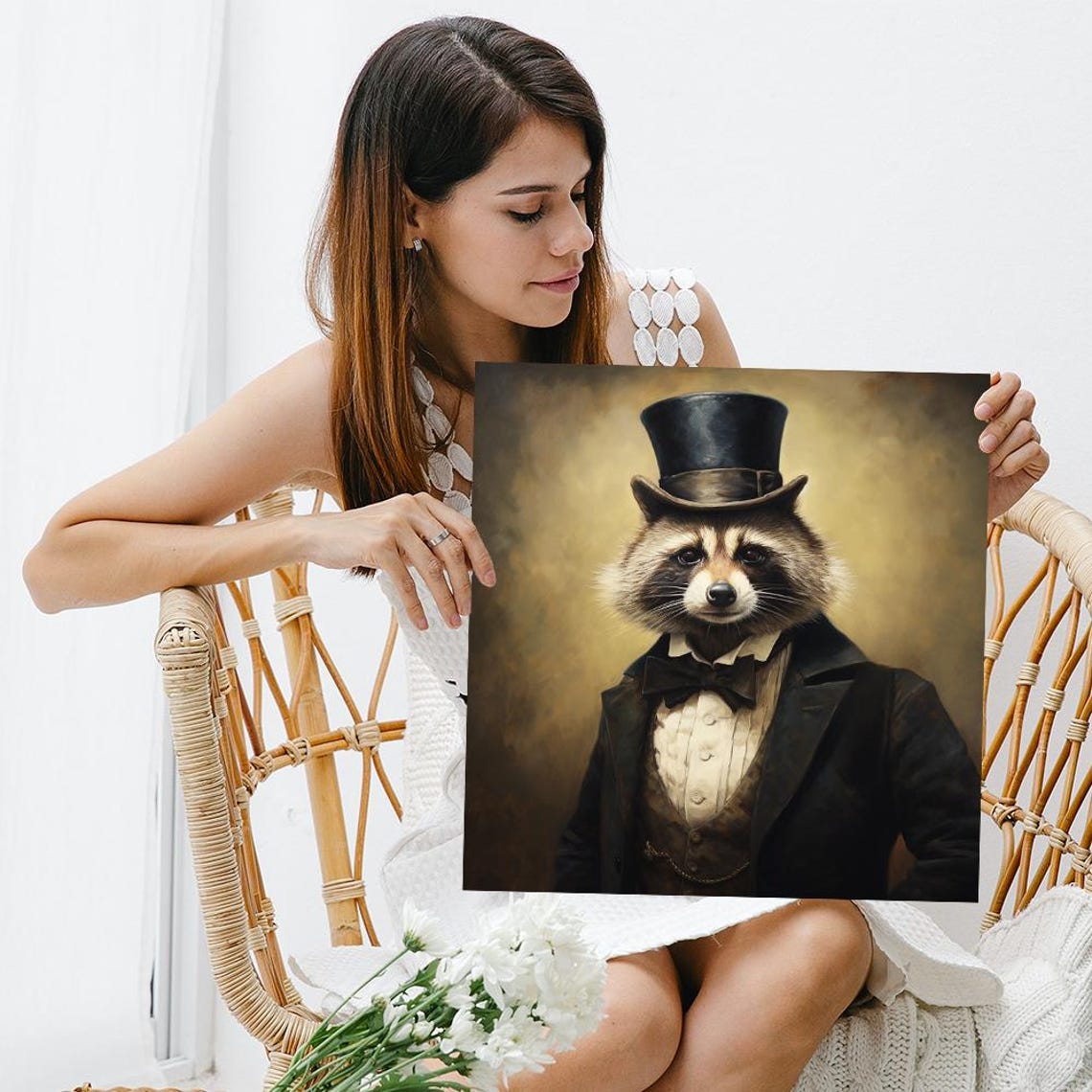 Raccoon Aristocrat In Top Hat And Tuxedo Vintage Portrait Art Poster - Image 3