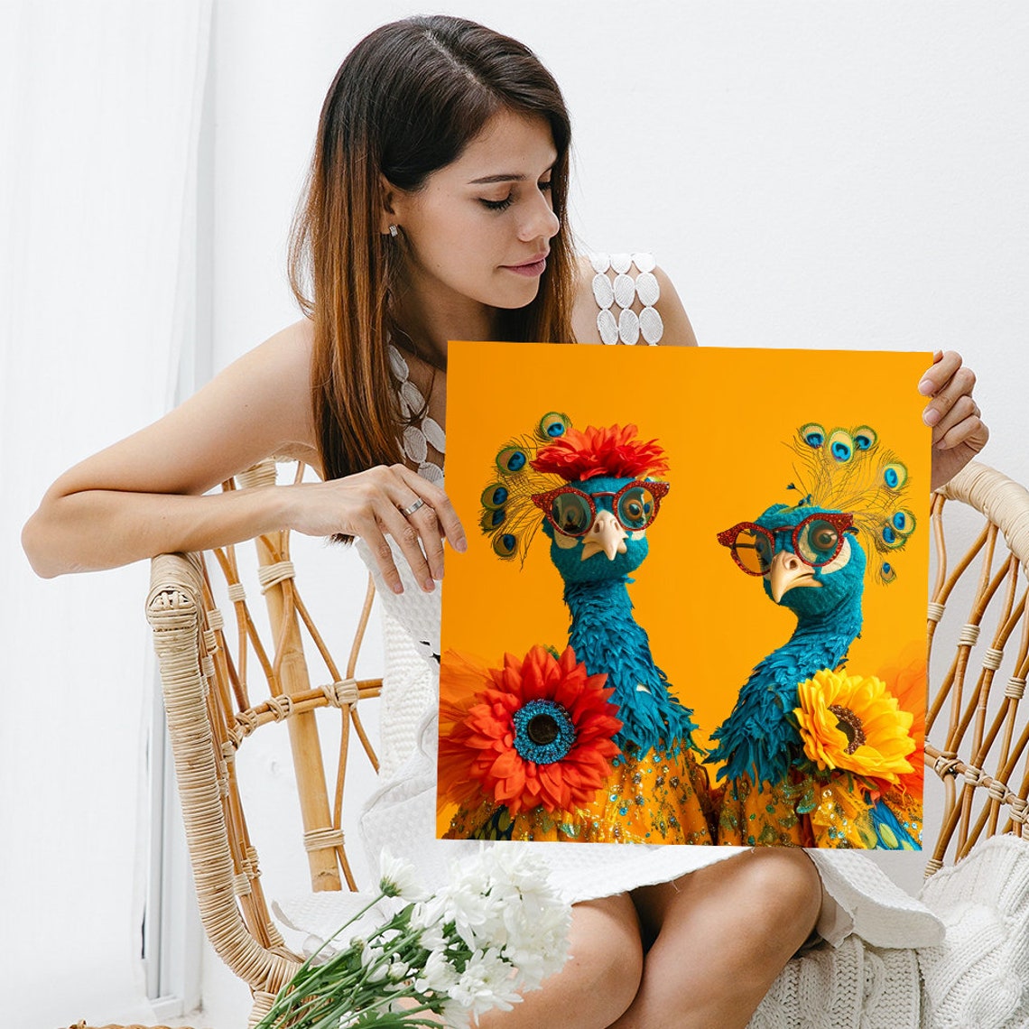 Peacock Fashion Duo Red Glasses Flowers Bold Pop Wall Art Poster - Image 3