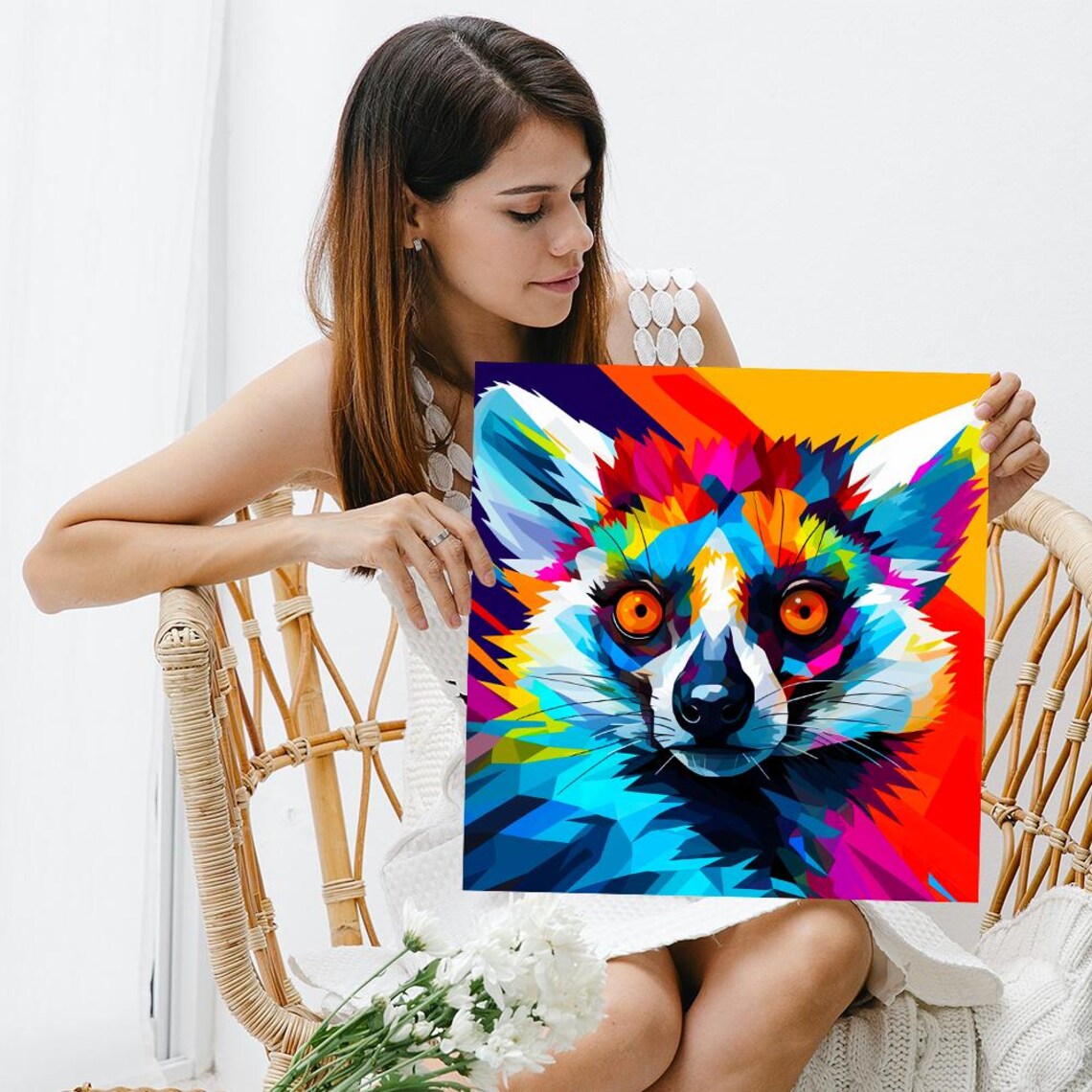Raccoon Geometric Rainbow Pop Art Vivid Colorful Animal Portrait Poster - Image 3