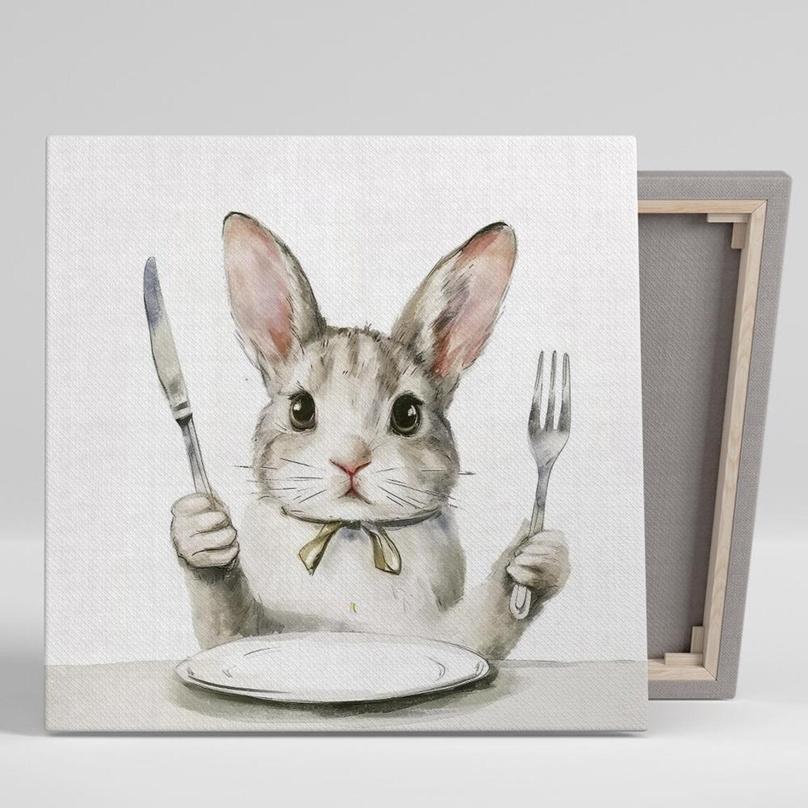 Dapper Dining Rabbit, Whimsical Minimalist Art Print