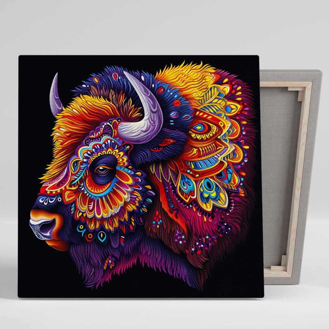 Psychedelic Bison Head Ornamental Colorful Bohemian Animal Wall Art Poster