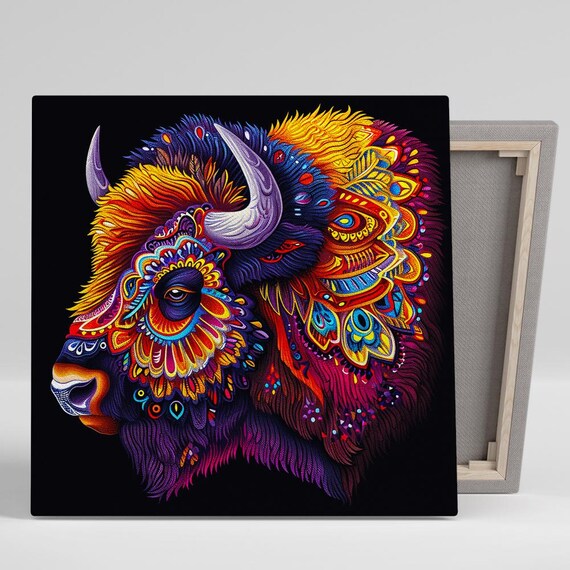Psychedelic Bison Head Ornamental Colorful Bohemian Animal Wall Art Poster