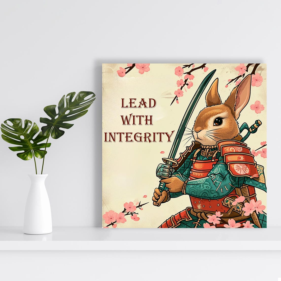 Samurai Bunny Lead with Integrity Motivational Japanese Rabbit Poster - Image 2