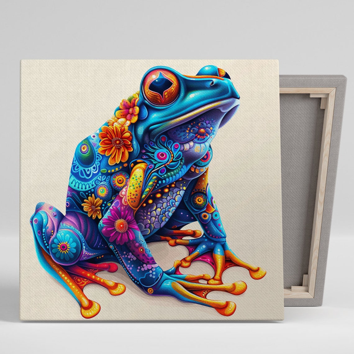 Psychedelic Frog Mandala Floral Vibrant Colorful Bohemian Art Poster