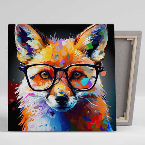 Colorful Pop Art Fox Wearing Glasses Bold Portrait Multicolor Animal Art Print