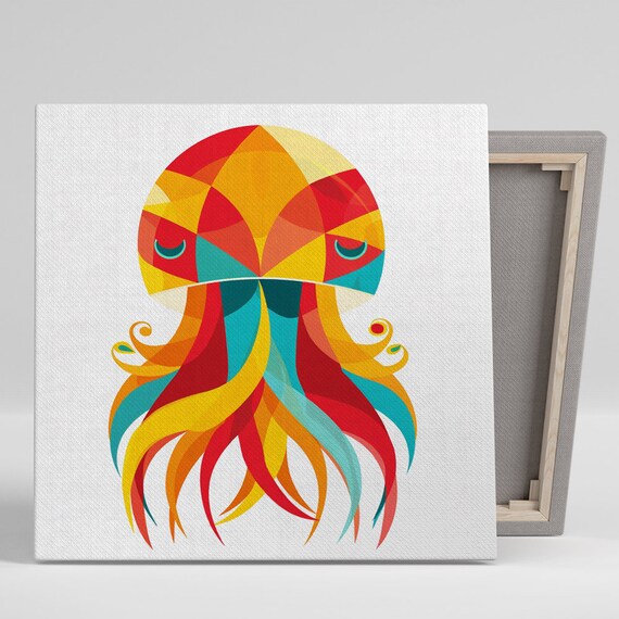 Kaleidoscopic Octopus Fusion Art Or Poster Abstract Decor Living Room Office Childrens Room Game Room Wall Art Red Yellow Teal
