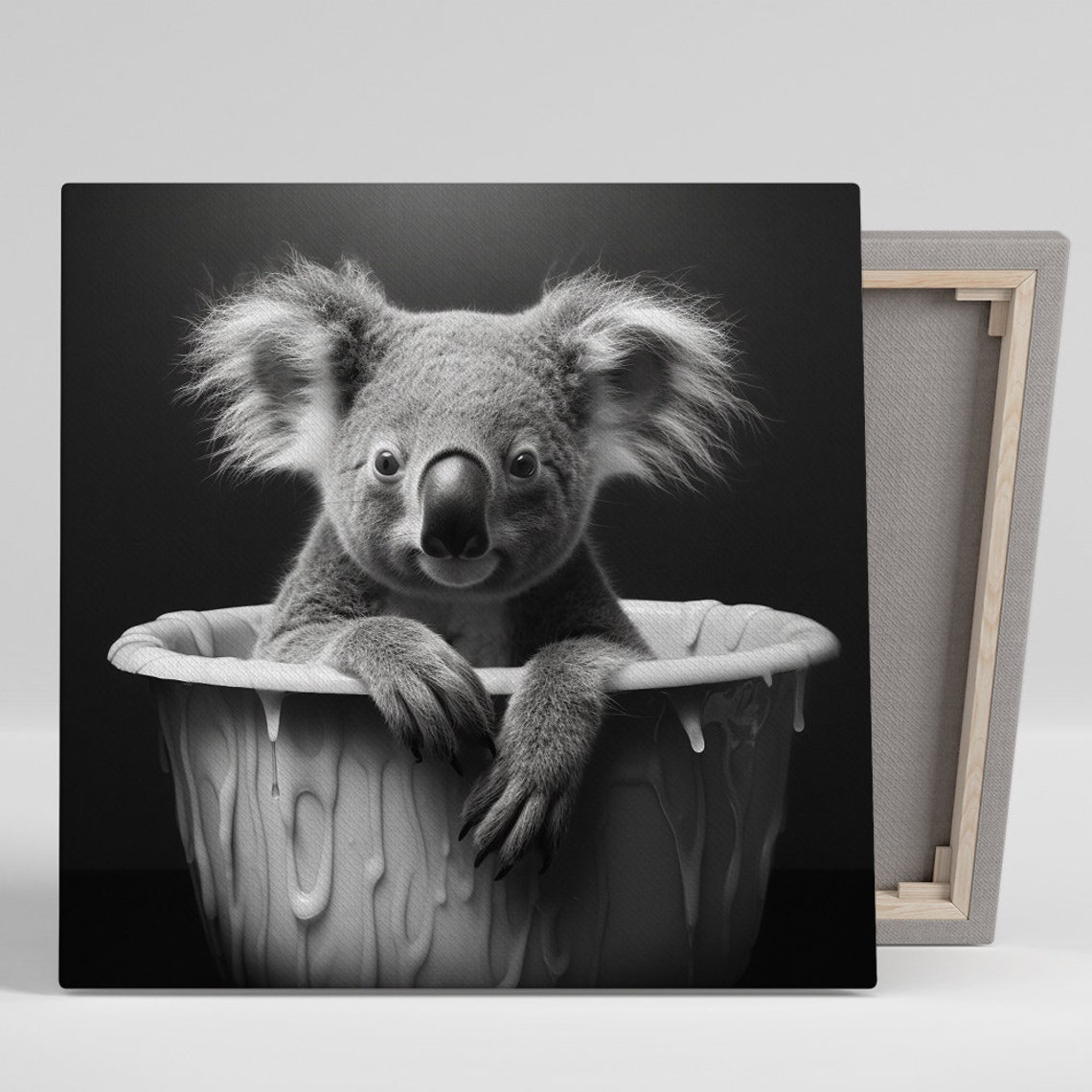 Koala In Bathtub Black White Minimalist Animal Wall Art Poster