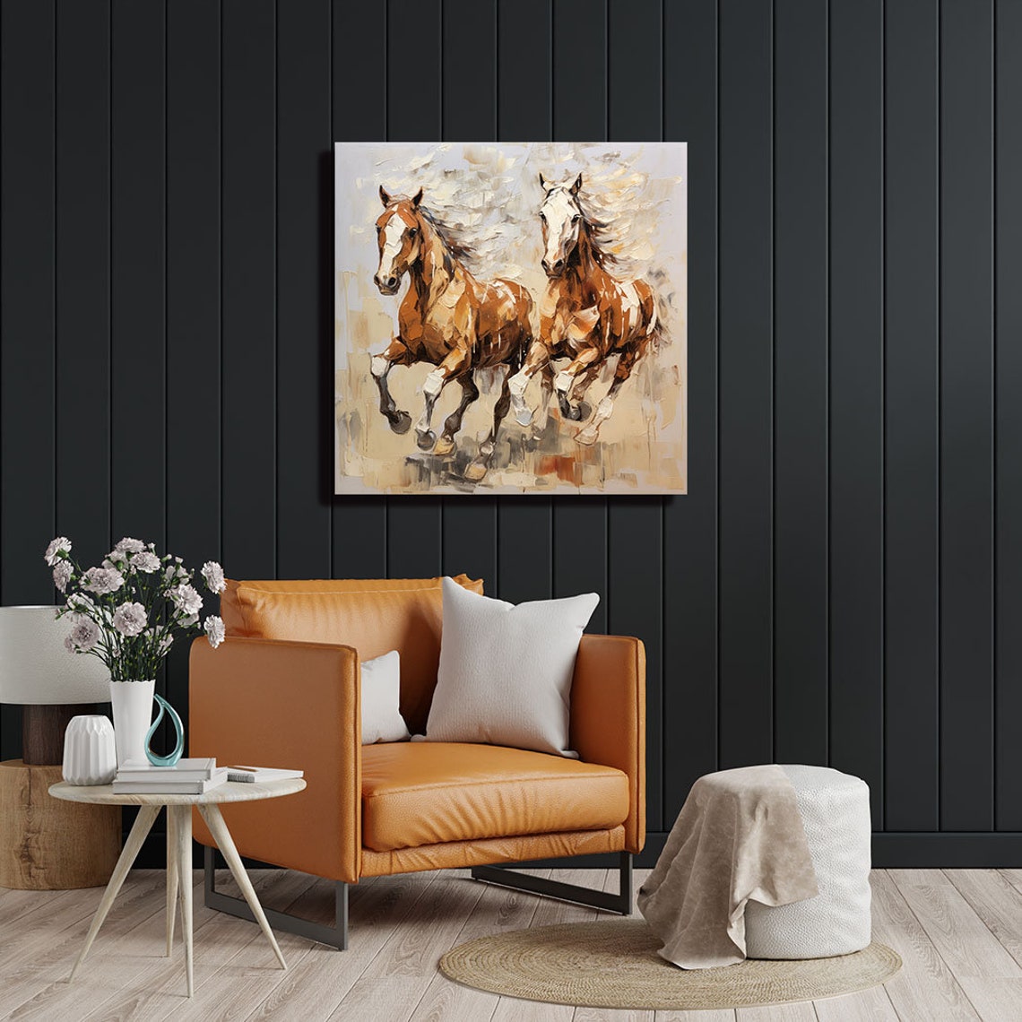 Two Galloping Chestnut Horses Dynamic Equestrian Oil Style Wall Poster - Image 4