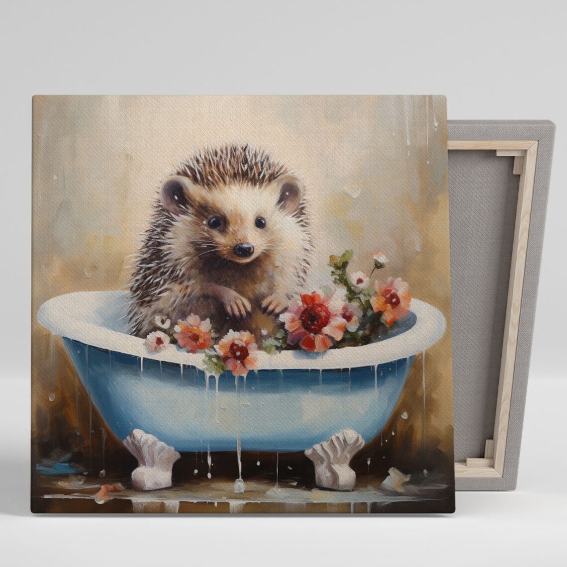 Hedgehog in Bathtub Bathroom Wall Art Poster Print