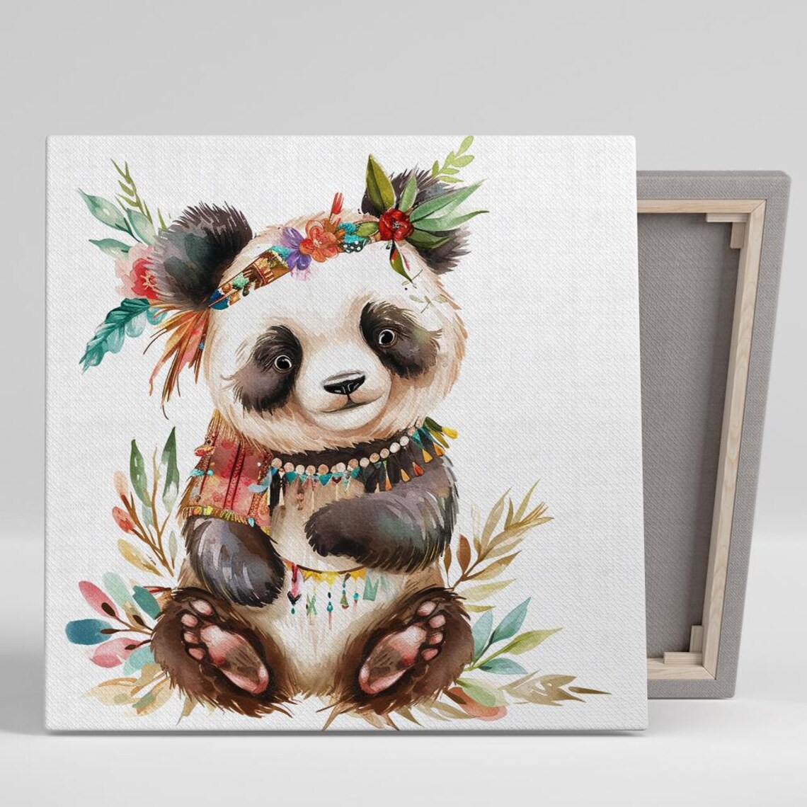 Boho Panda Blossom Nursery Animal Decor Art Print