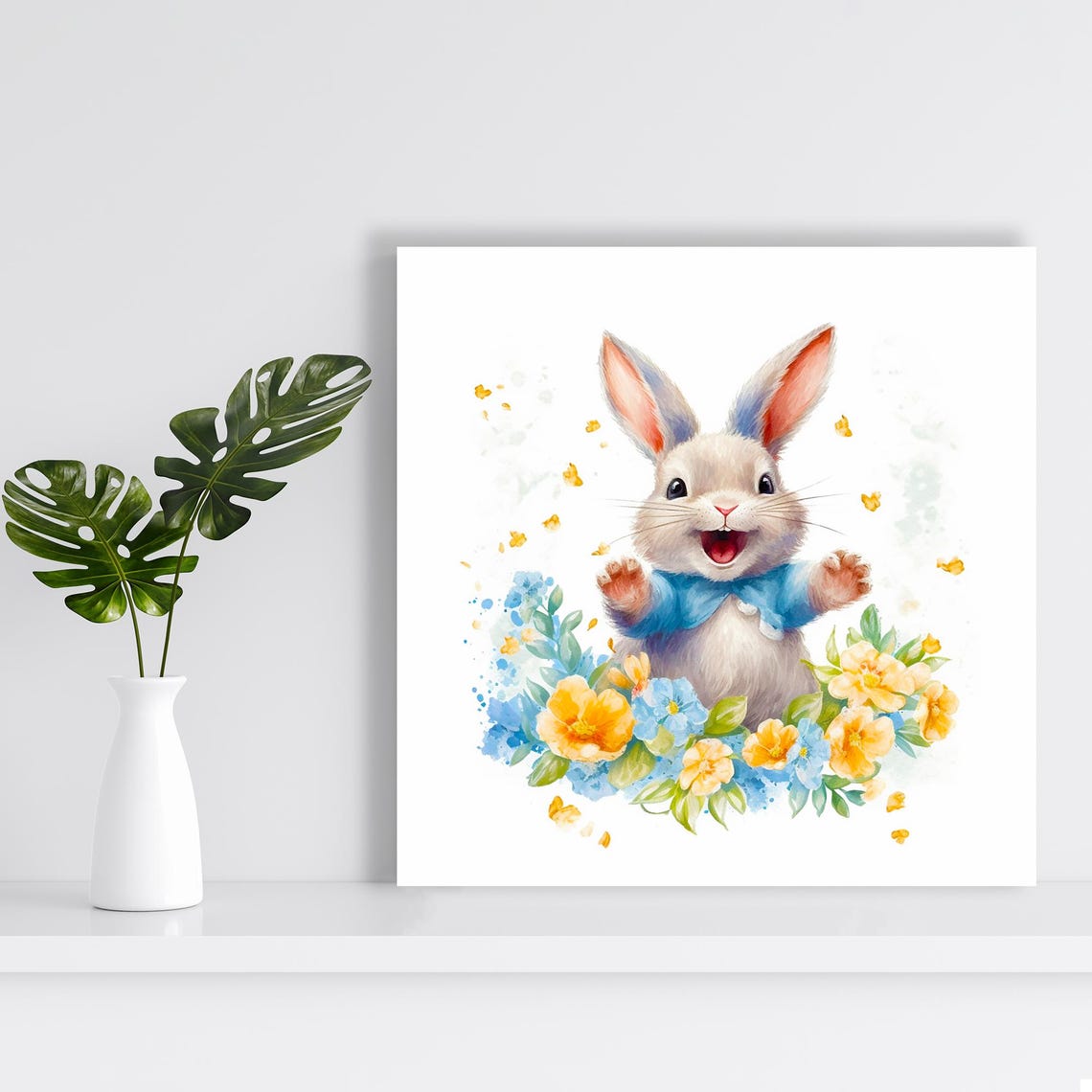 Joyful Spring Bunny In Blue Jacket Among Colorful Flowers Poster - Image 2