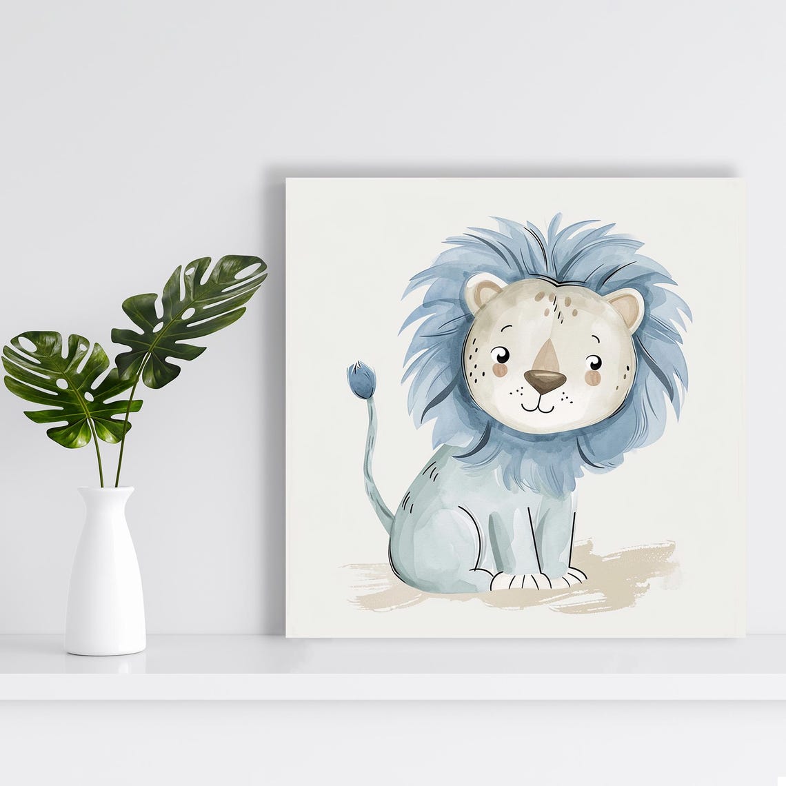 Cute Blue Mane Baby Lion Watercolor Adorable Nursery Wall Art Poster - Image 2