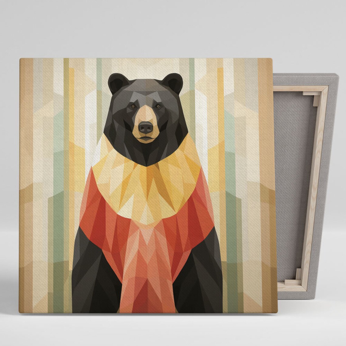 Geometric Polygonal Black Bear Colorful Chest Modern Wildlife Art Poster