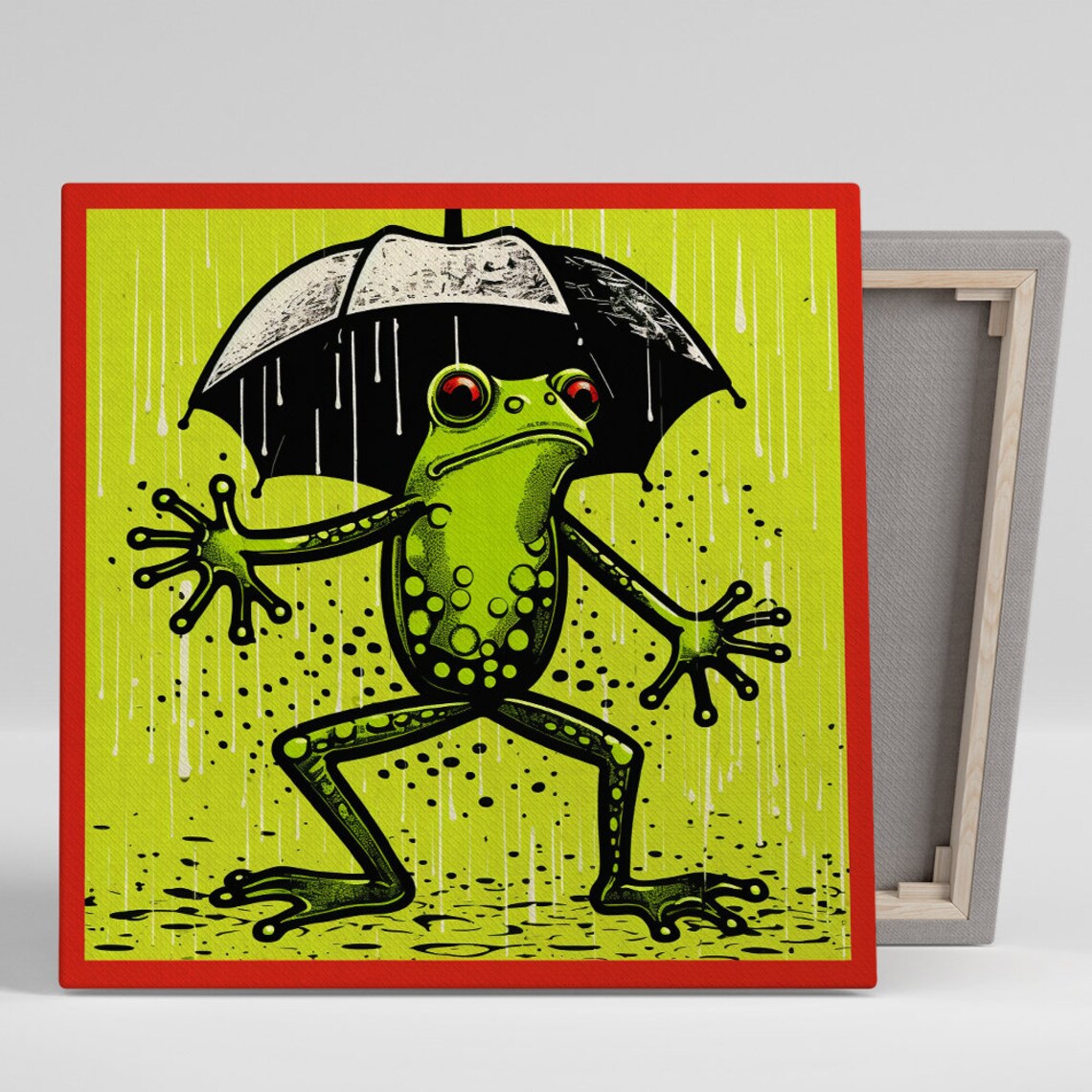 Frog Umbrella Whimsical Animal Poster, Nursery Decor
