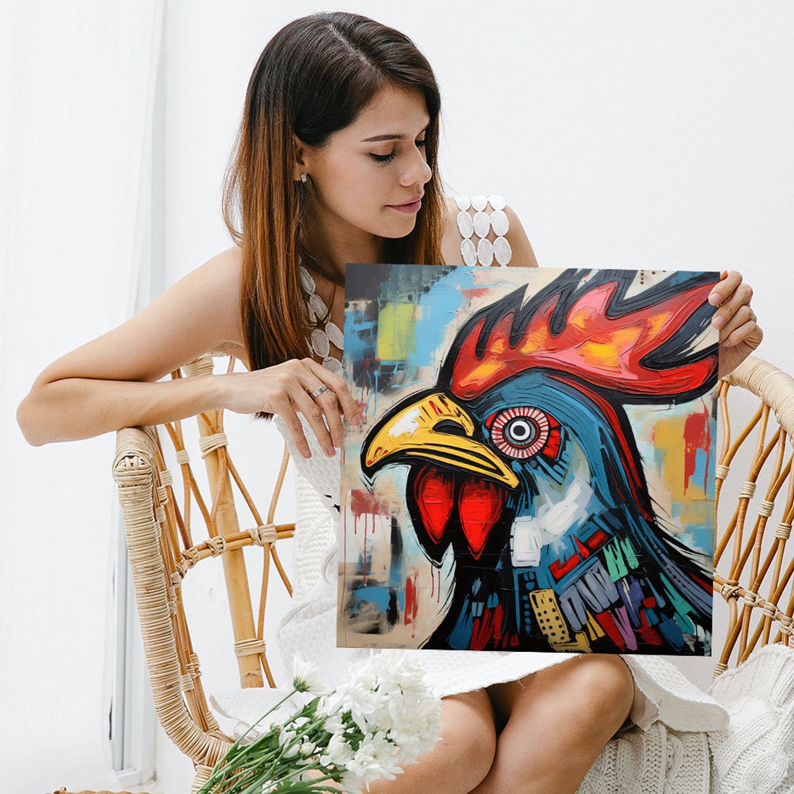Street Art Rooster Red Comb Blue Feathers Urban Style Bird Poster - Image 3