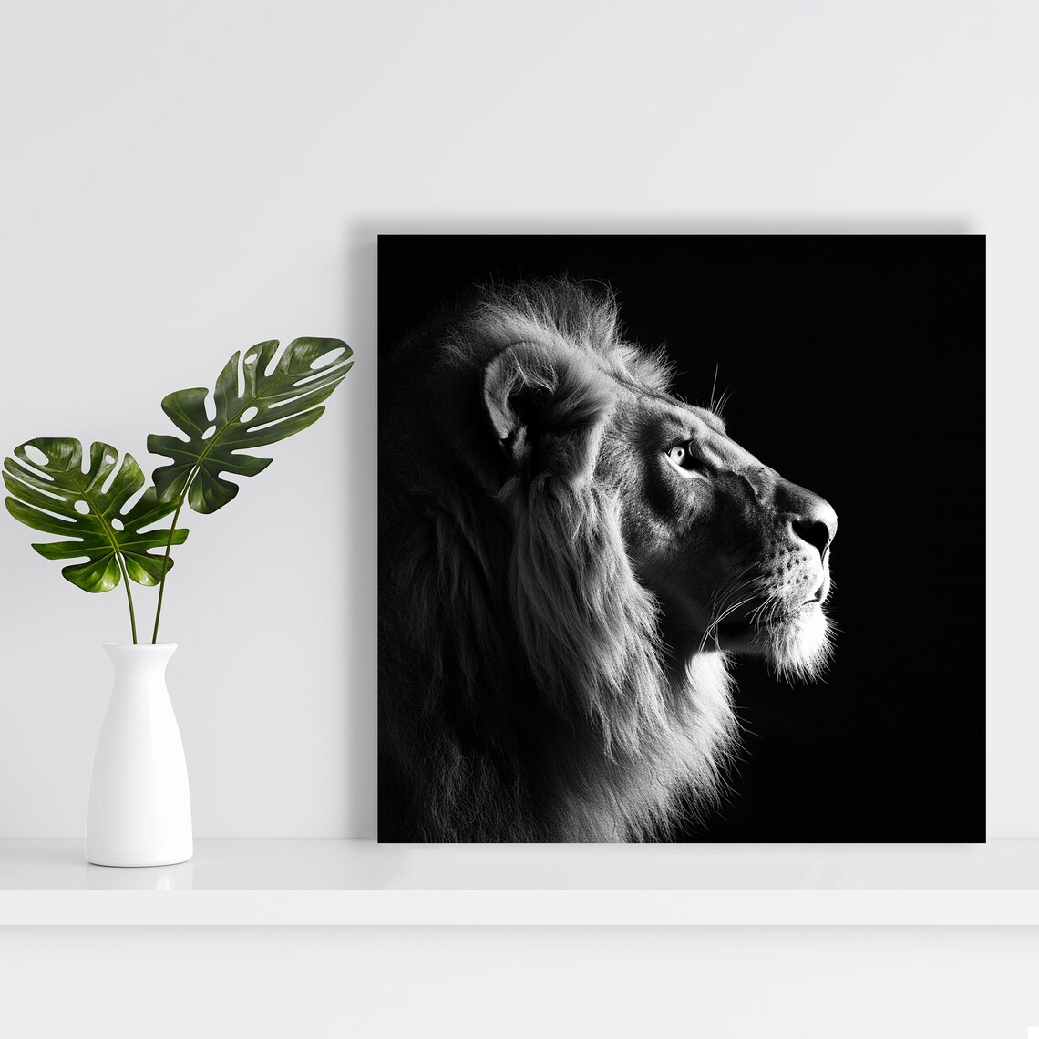Majestic Lion Profile, Black and White Animal Art Print - Image 2
