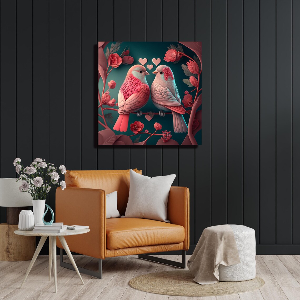 Lovebirds Valentines Art Print, Vibrant Birds Decor - Image 2