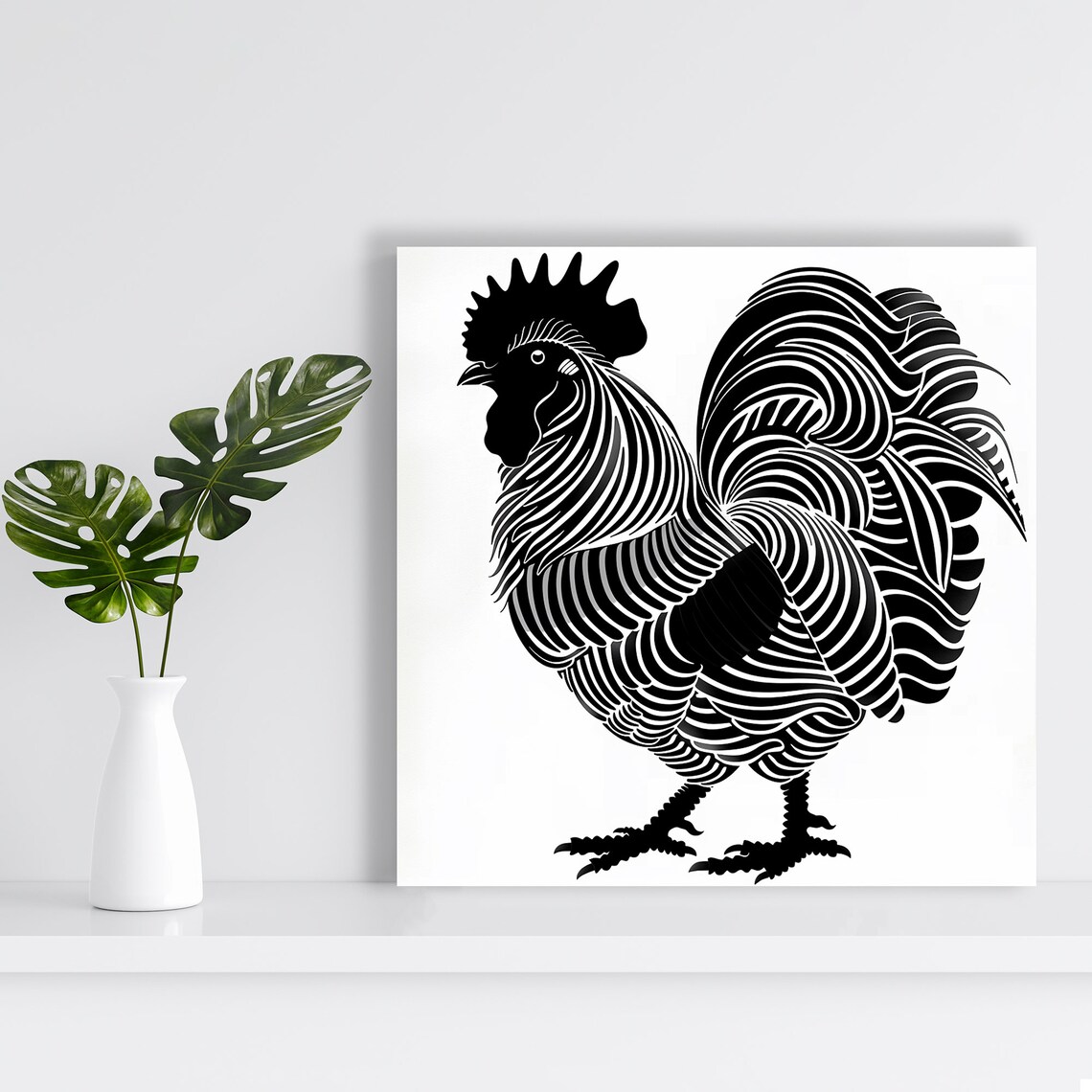 Zebra Striped Rooster Minimalist Animal Art Print - Image 2