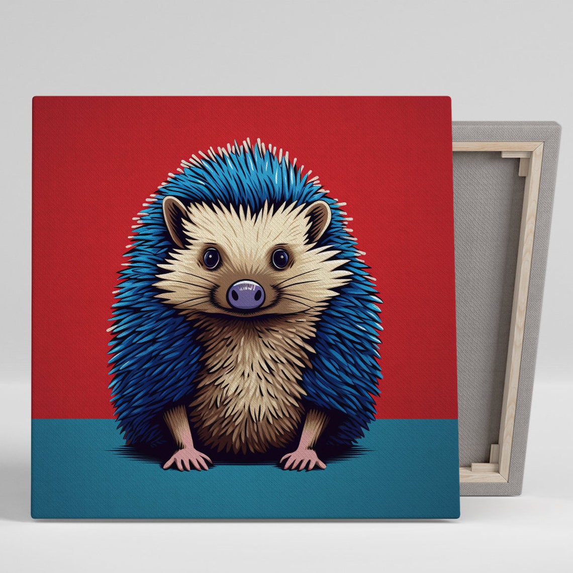 Cute Blue Spined Hedgehog Red Background Modern Pop Art Poster
