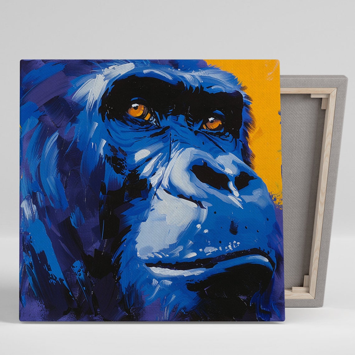 Electric Blue Gorilla Amber Eyes Bold Contemporary Portrait Poster