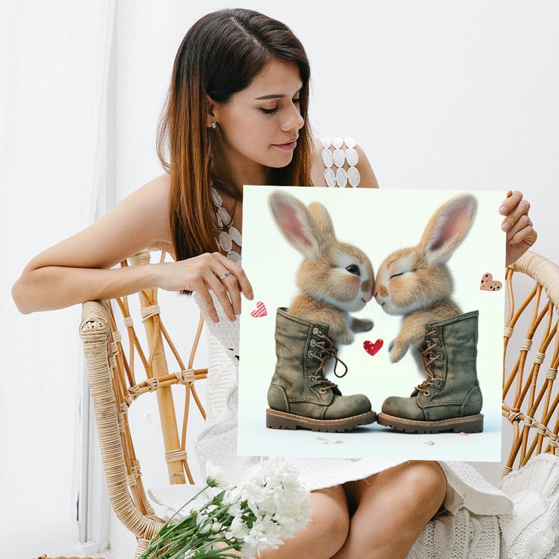 Kissing Bunnies In Boots Sweet Valentine Love Nursery Animal Poster - Image 3