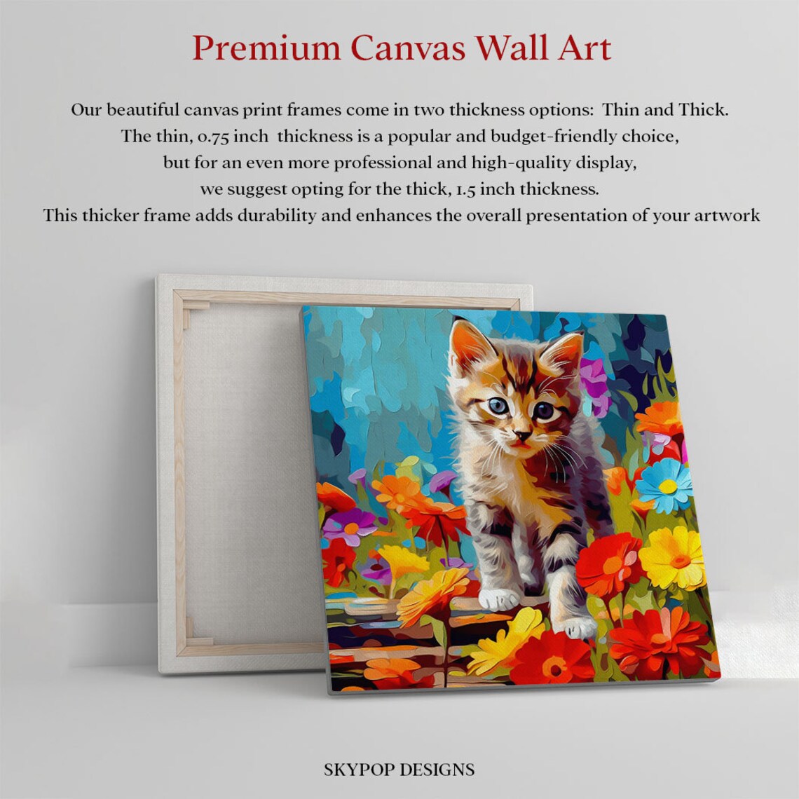 Floral Cat Wall Art Print, Living Room Animal Decor - Image 2