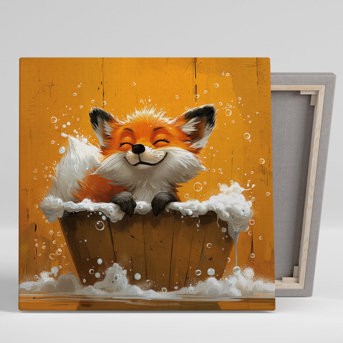 Bubbly Fox Bath Time, Whimsical Contemporary Art Print