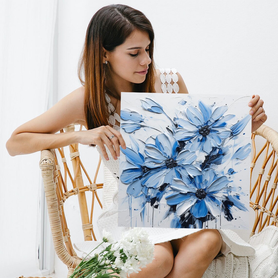 Blue Flower Bedroom Decor Wall Art Print - Image 3