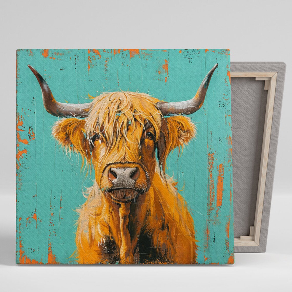 Highland Cow Rustic Farmhouse Art Print, Living Room