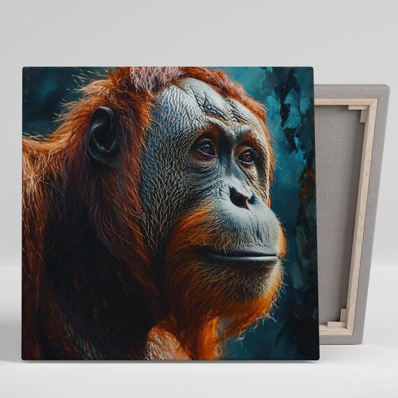 Orangutan Wall Art Or Poster Nature Animal Decor Living Room Office Bedroom Study Wall Art Orange Brown Blue Black Contemporary