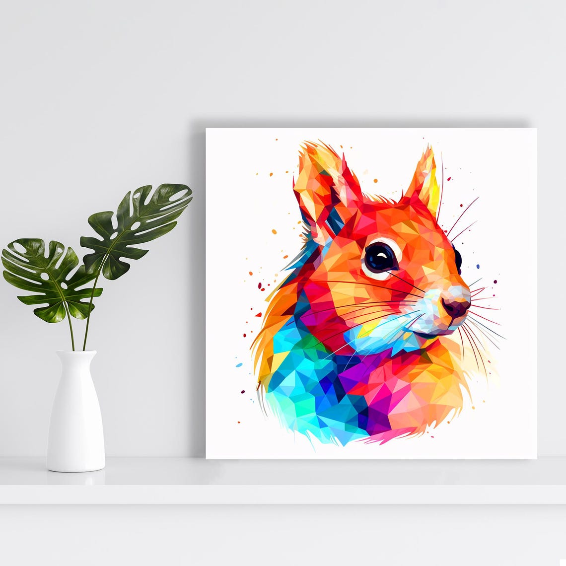 Low Poly Geometric Rainbow Squirrel Head Modern Pop Art Poster - Image 2