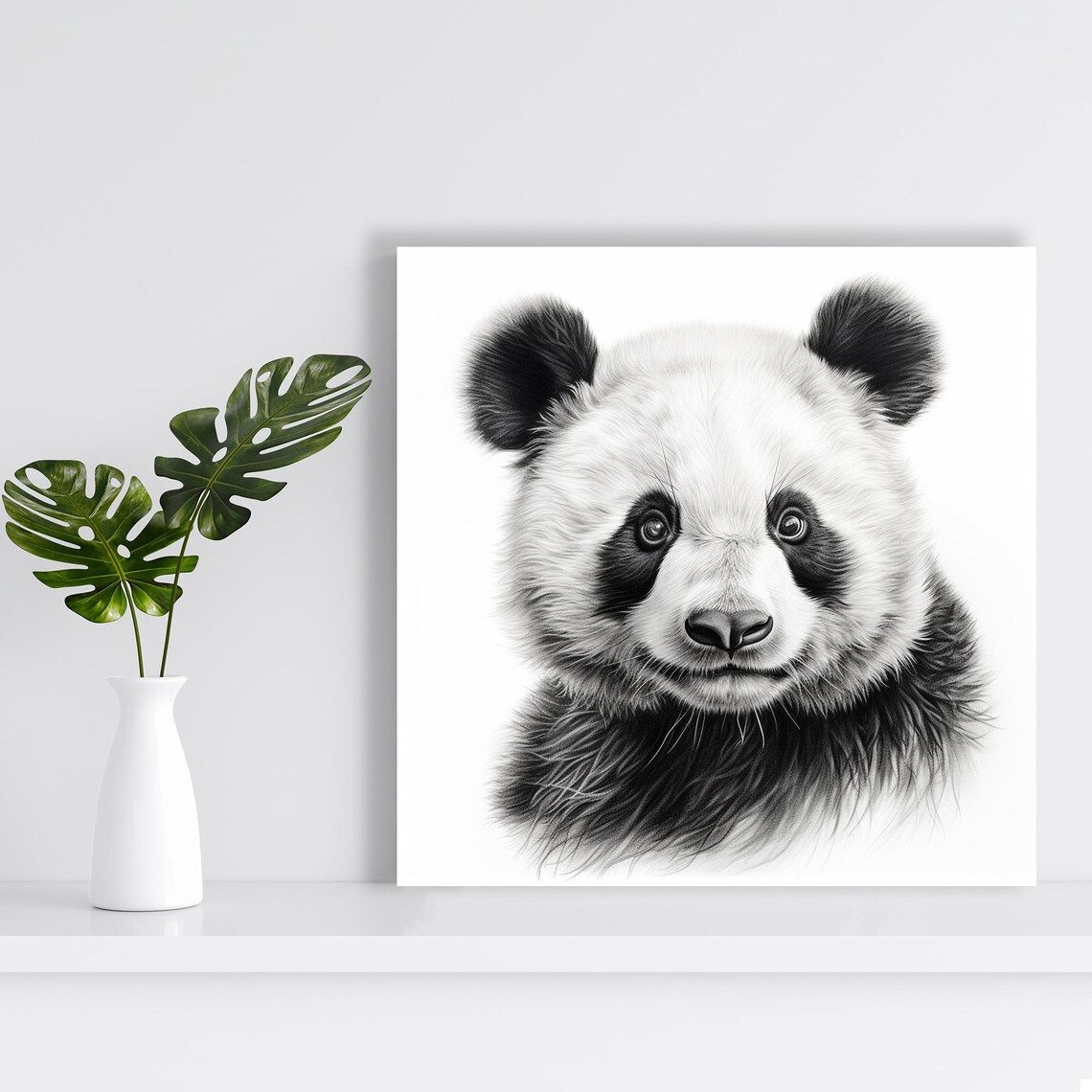 Panda Face Close Up Charcoal Sketch Black White Realistic Art Wall Poster - Image 2