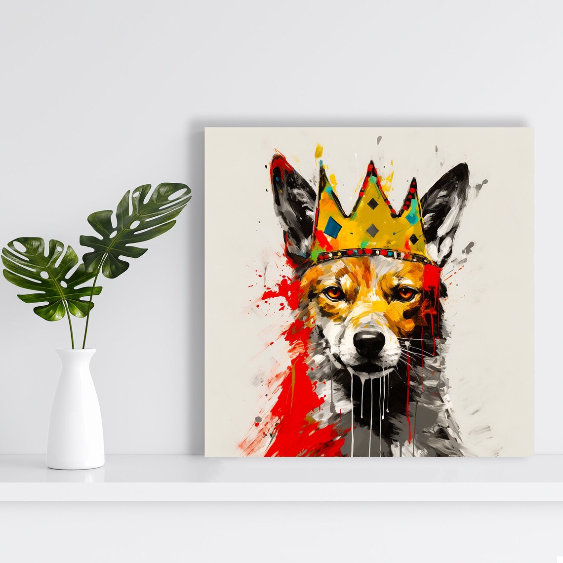 Royal Fox Wearing Graffiti Crown Colorful Paint Splatter Street Style Poster - Image 2