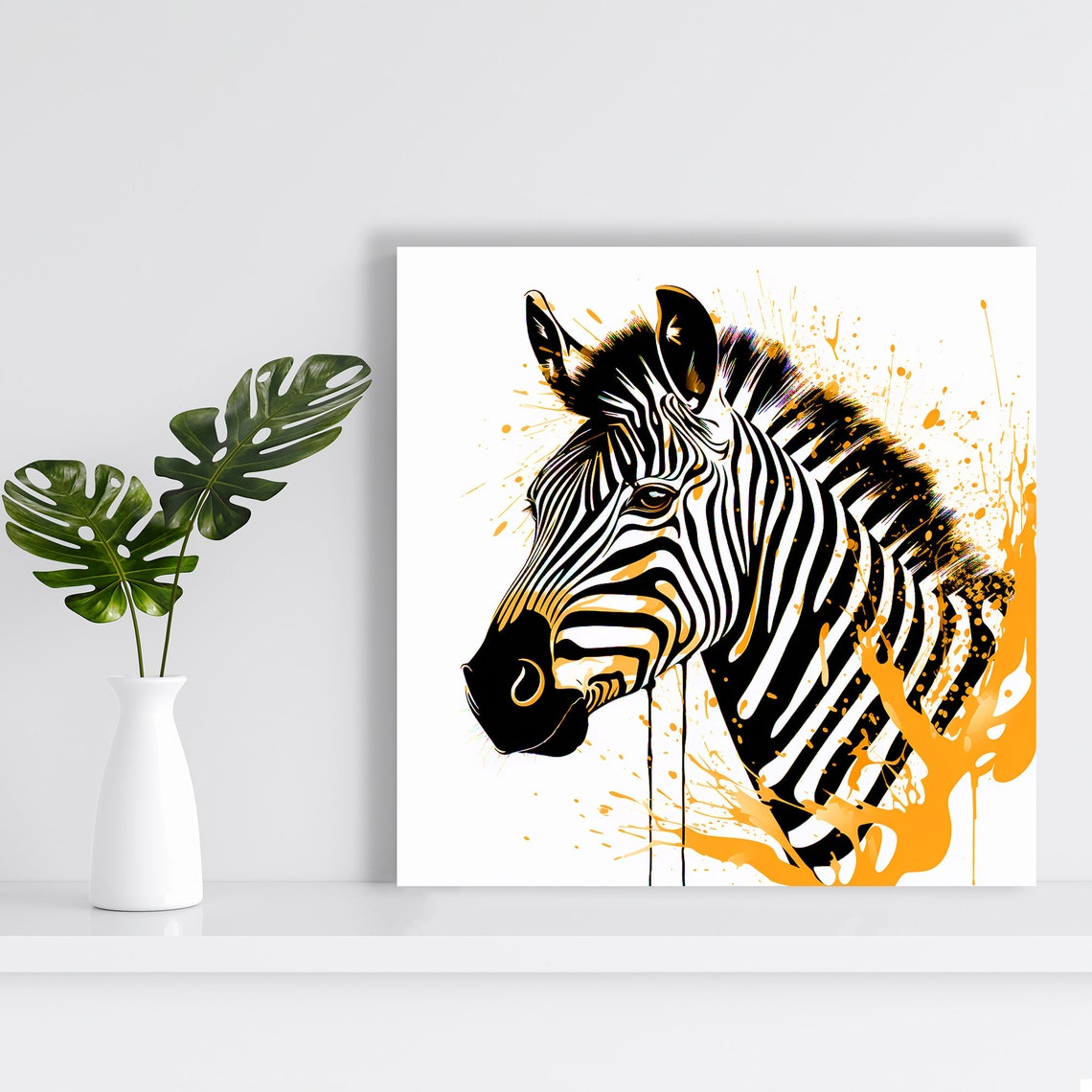 Zebra Head Orange Paint Splash Modern Minimalist Wall Art Poster - Image 2