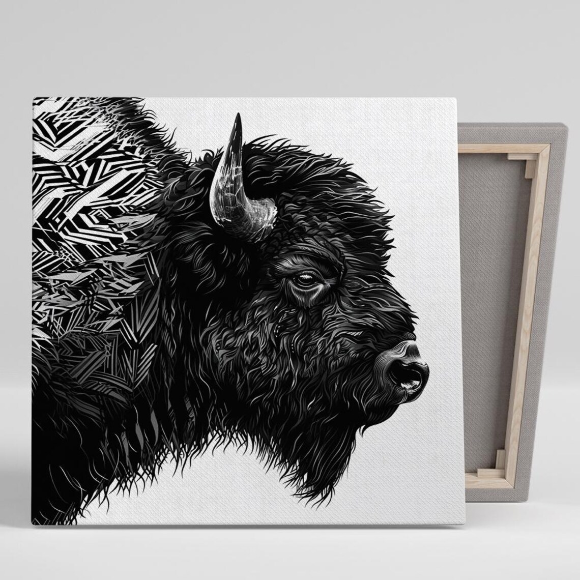 Majestic Bison Black White Tribal Ink Detailed Wild Animal Poster